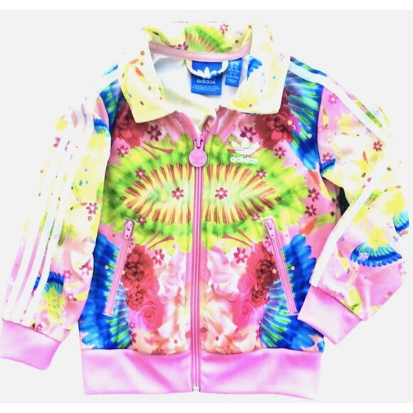 HTF Pattern Adidas Originals Pink Firebird Flower Trefoil Track Jacket Size 2T - Picture 1 of 8